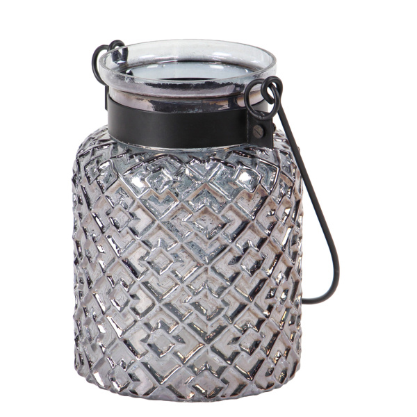 605883 Black Clear Glass Industrial Candle Holder Lantern 5