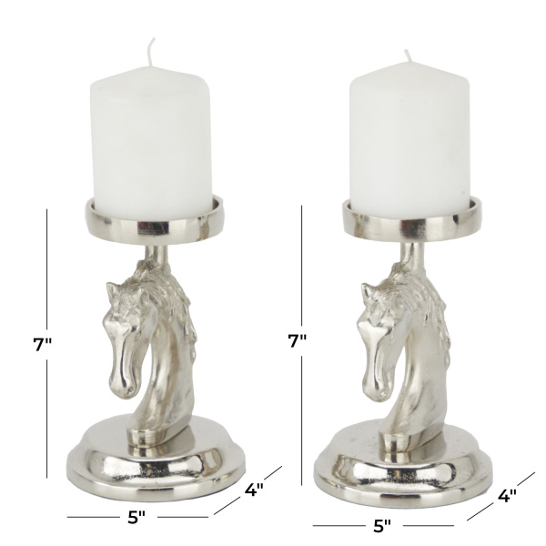 605998 Set Of 2 Silver Aluminum Contemporary Candle Holder 1