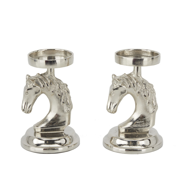 605998 Set Of 2 Silver Aluminum Contemporary Candle Holder 5