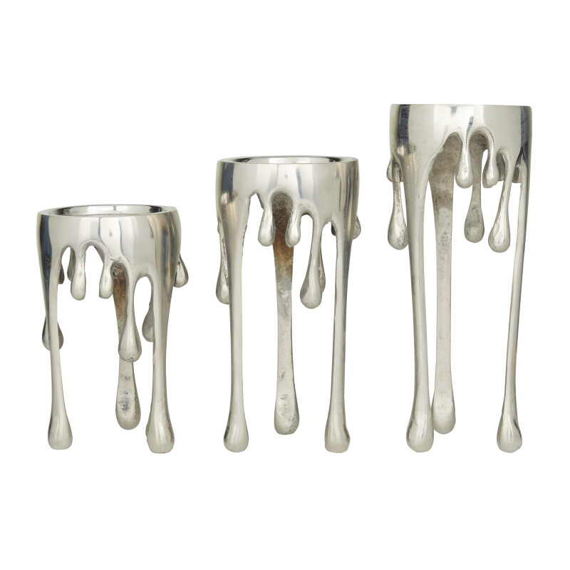 606002 Silver Silver Aluminum Contemporary Candle Holder Set Of 3 12 10 8 H 17