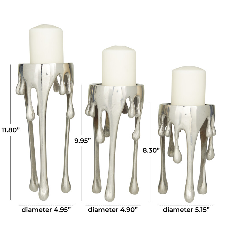 606002 Silver Silver Aluminum Contemporary Candle Holder Set Of 3 12 10 8 H 19