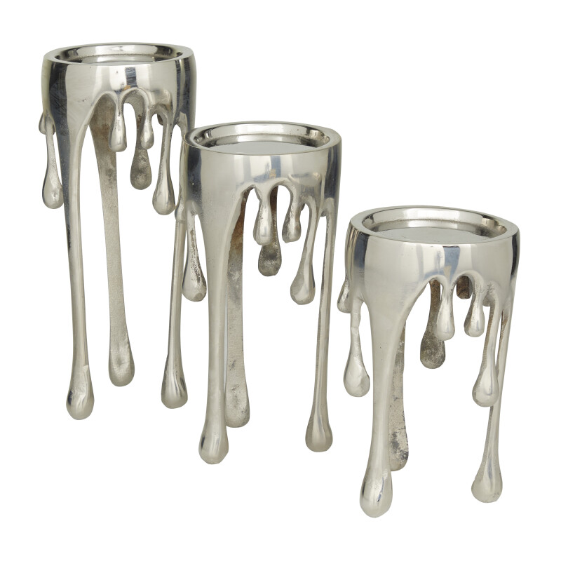 606002 Silver Silver Aluminum Contemporary Candle Holder Set Of 3 12 10 8 H 3
