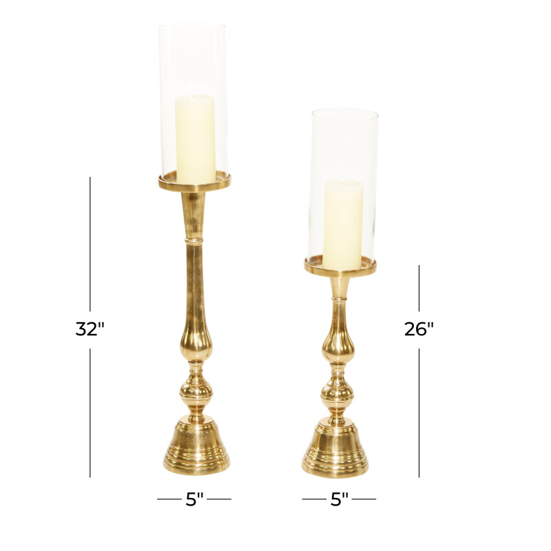 606016 Set Of 2 Gold Aluminum Traditional Candle Holder 2