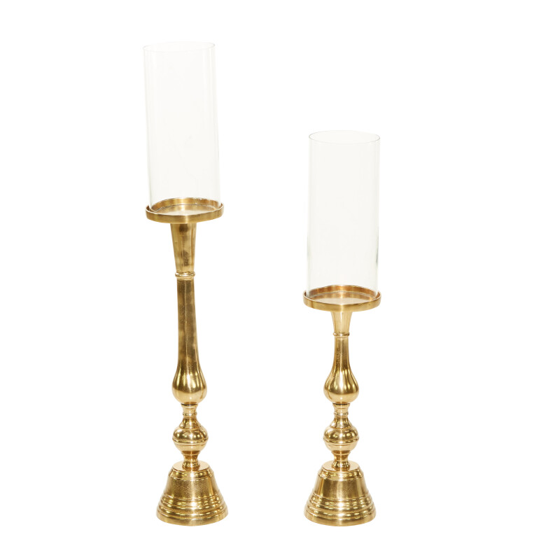 606016 Set Of 2 Gold Aluminum Traditional Candle Holder 6