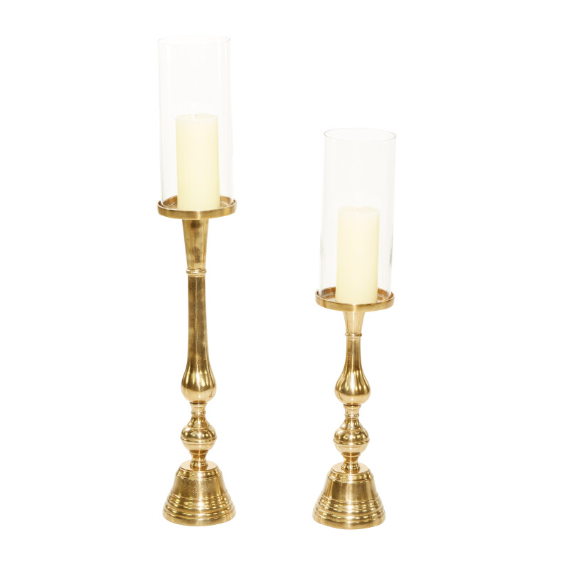 606016 Set of 2 Gold Aluminum Traditional Candle Holder 32", 26"H