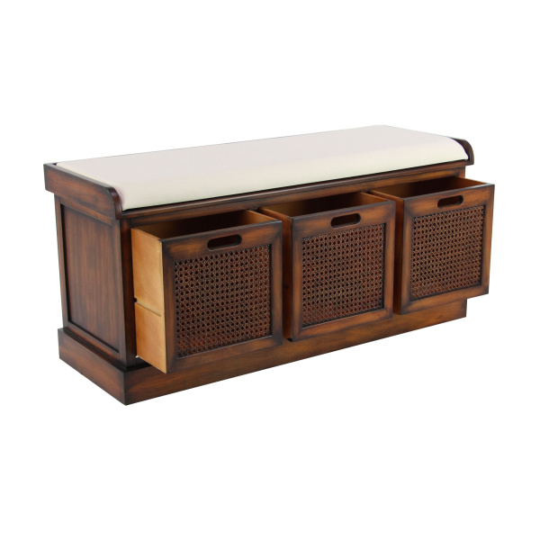 606024 White Brown Traditional Wood Storage Bench 1