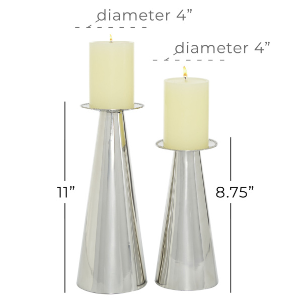 606100 Silver Set Of 2 Silver Stainless Steel Glam Candle Holder 1