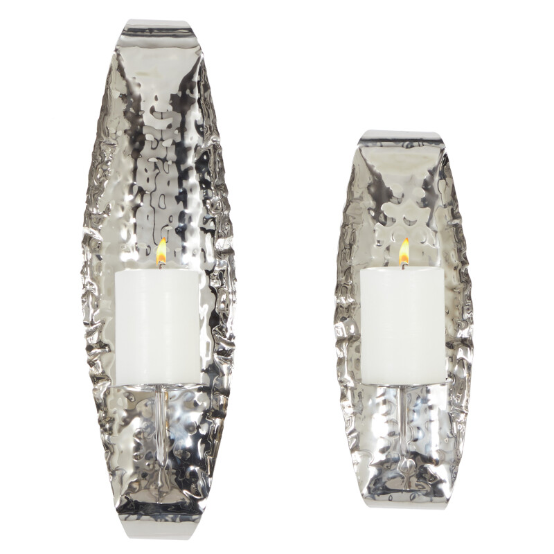 606105 Set of 2 Silver Stainless Steel Contemporary Wall Sconce, 13.5", 18.5"