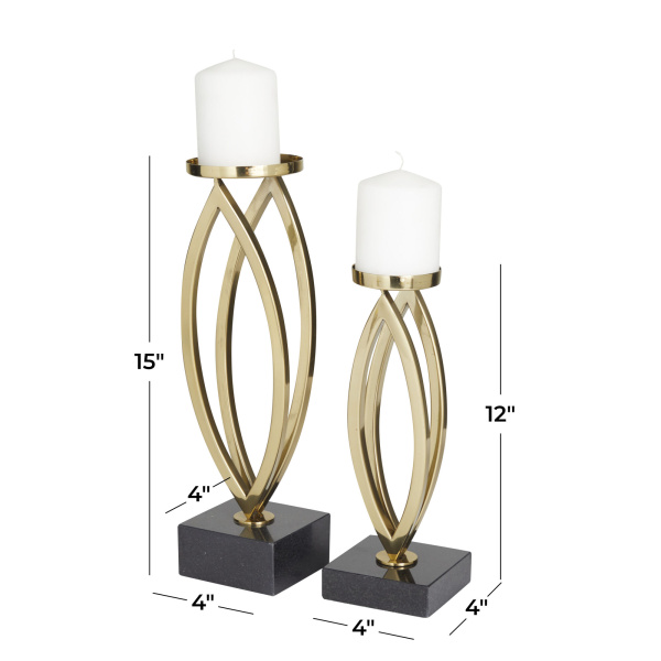 606120 Black Set Of 2 Gold Stainless Steel Candle Holder 1