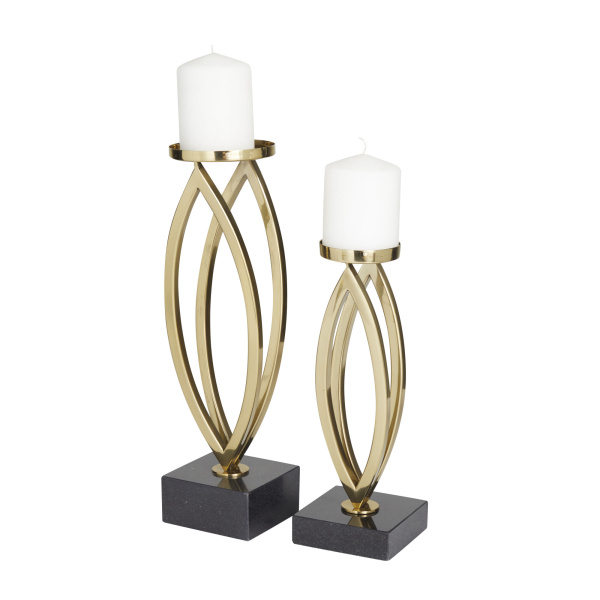 606120 Set of 2 Gold Stainless Steel Candle Holder 15", 12"H