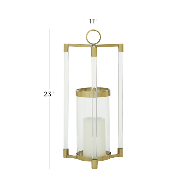 606128 Clear Gold Stainless Steel Contemporary Lantern 1