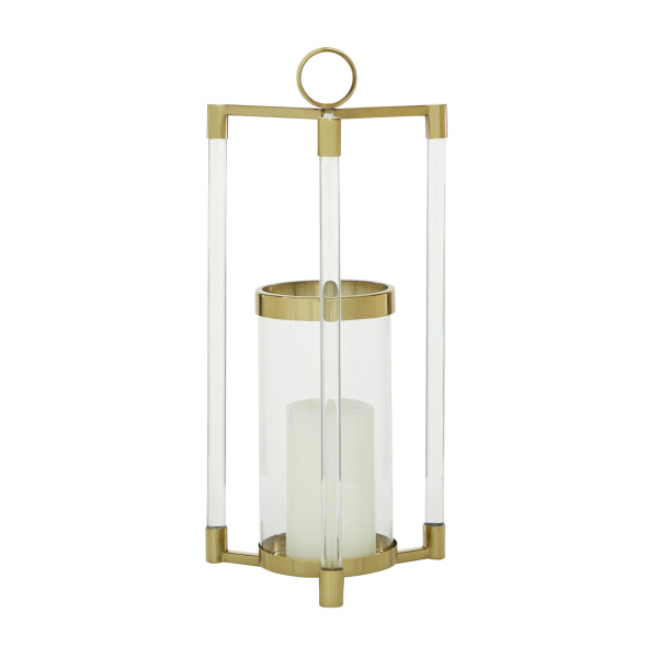 Gold Stainless Steel Contemporary Lantern, 23" x 11" x 11"