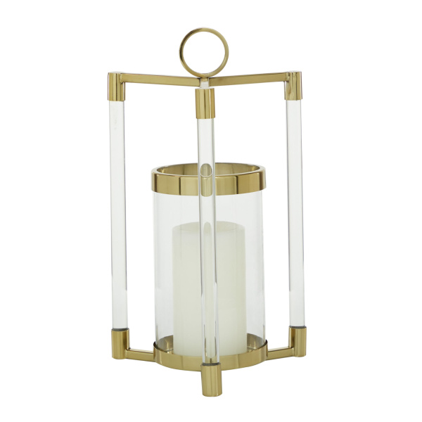 606129 Gold Stainless Steel Contemporary Lantern, 18" x 11" x 11"