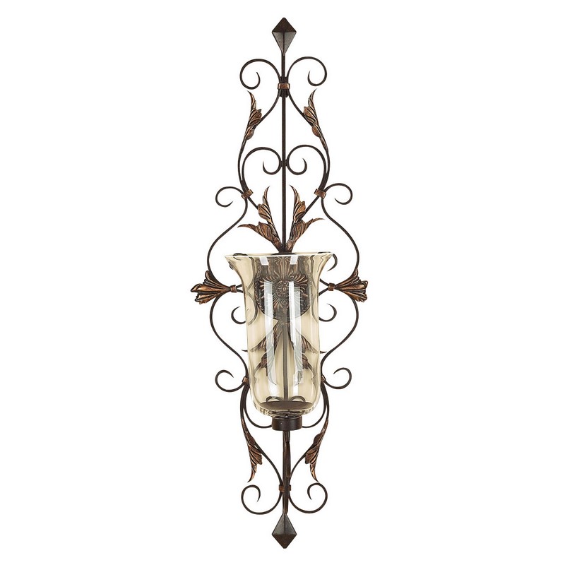 606197 Gold Glass Rustic Candle Wall Sconce, 37" x 13" x 9"