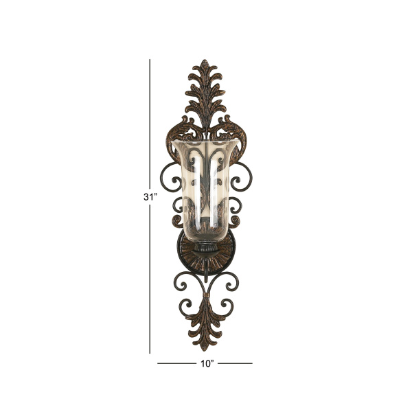 606198 Clear Bronze Glass Rustic Candle Wall Sconce 1