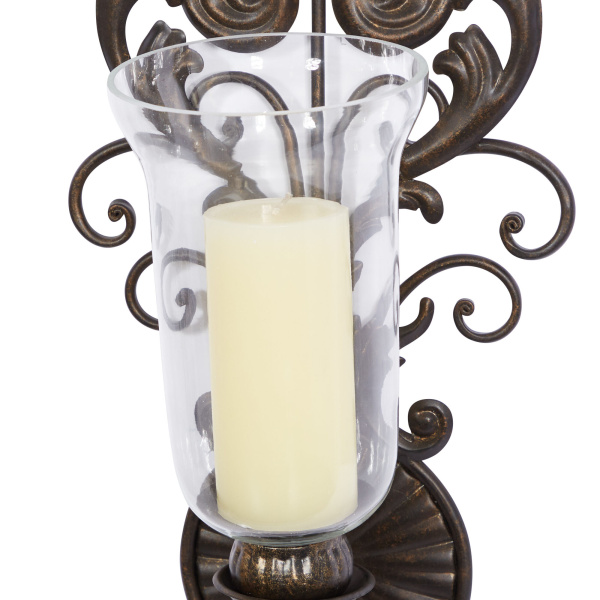 606198 Clear Bronze Glass Rustic Candle Wall Sconce 5