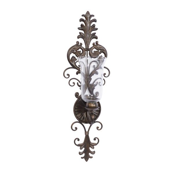 606198 Clear Bronze Glass Rustic Candle Wall Sconce 7