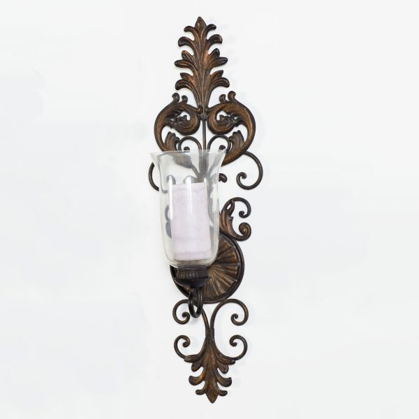 606198 Clear Bronze Glass Rustic Candle Wall Sconce