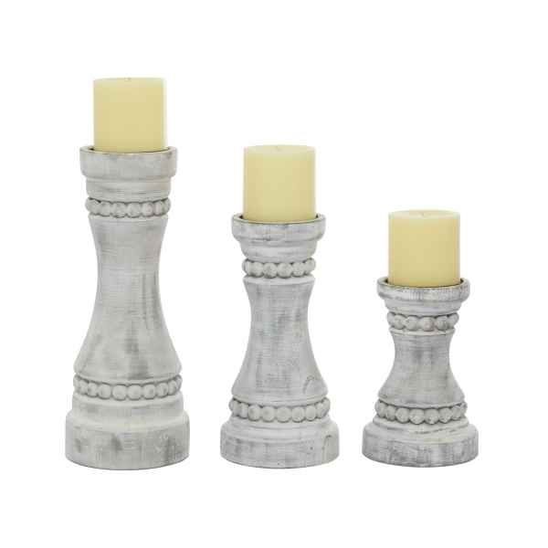 Set of 3 Grey Wood Farmhouse Candle Holder 12", 9", 7"H