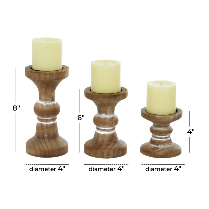 606222 Brown White Set Of 3 Brown Wood Farmhouse Candle Holder 2