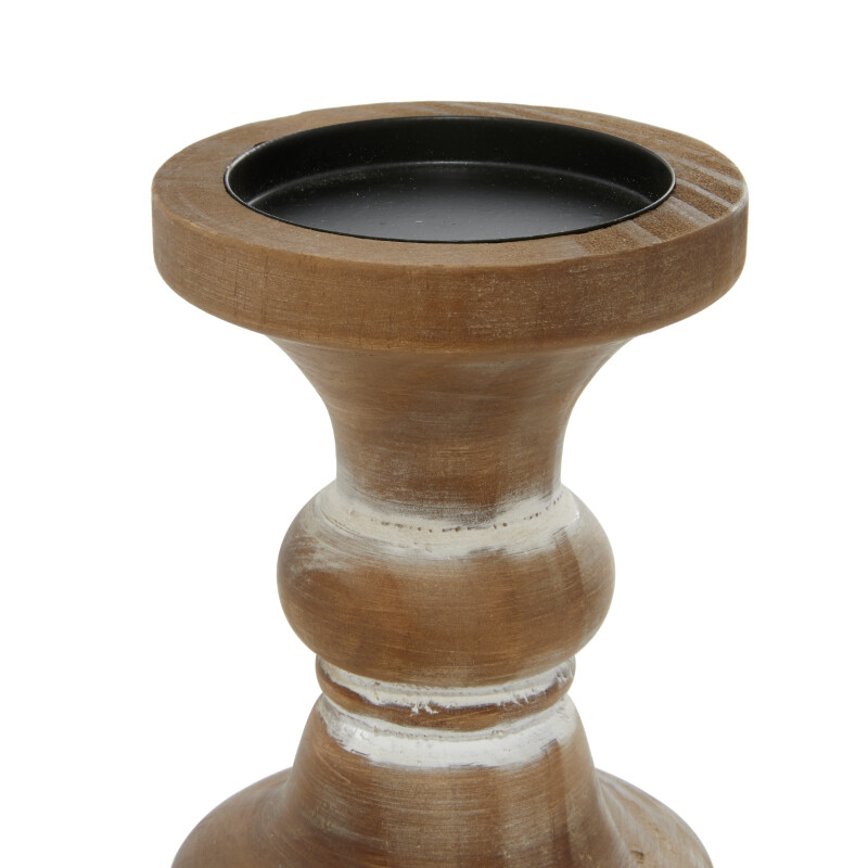 606222 Brown White Set Of 3 Brown Wood Farmhouse Candle Holder 4