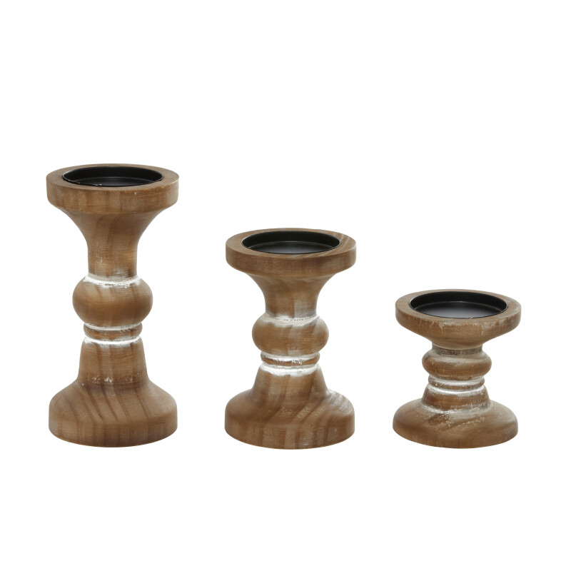 606222 Brown White Set Of 3 Brown Wood Farmhouse Candle Holder 8