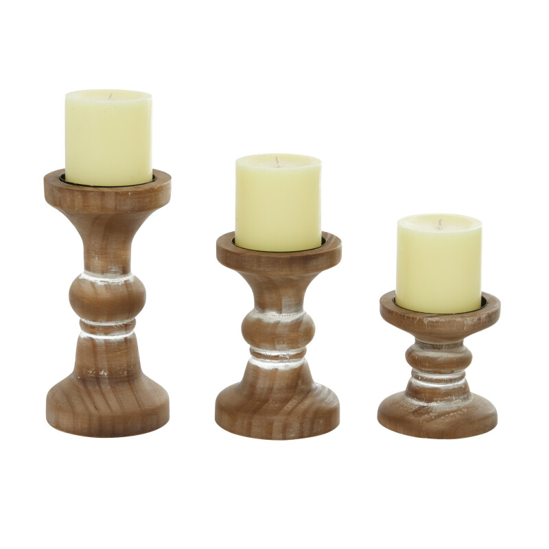 Set of 3 Brown Wood Farmhouse Candle Holder 4", 6", 8"H