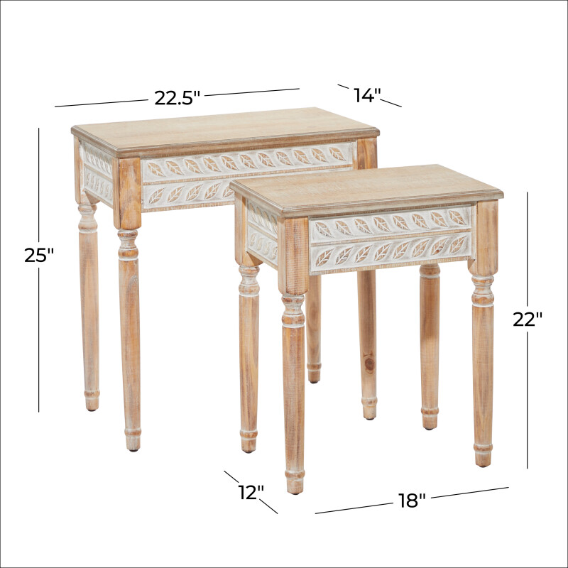 606274 Set Of 2 Brown Wood Farmhouse Accent Table 2