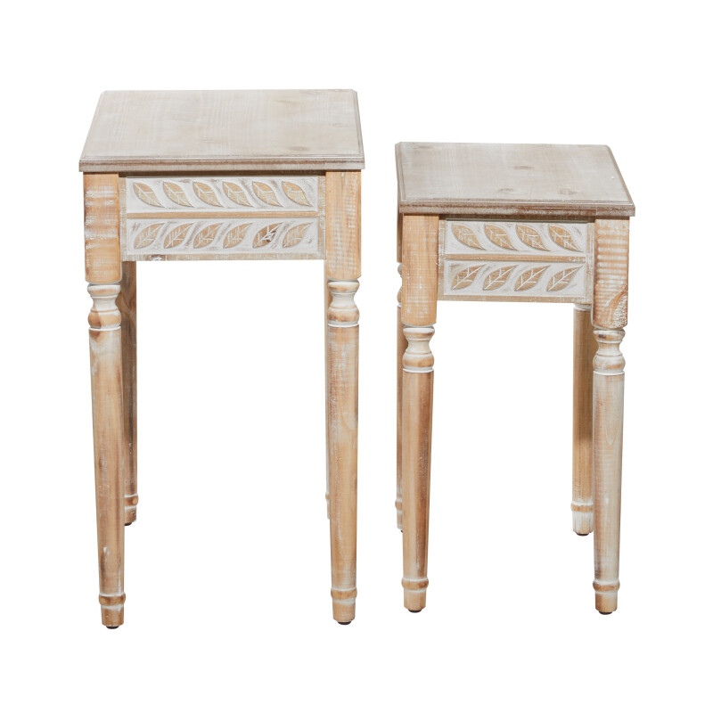 606274 Set Of 2 Brown Wood Farmhouse Accent Table 5