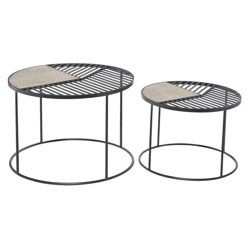 Set of 2 Black Metal Contemporary Accent Table, 15", 19"