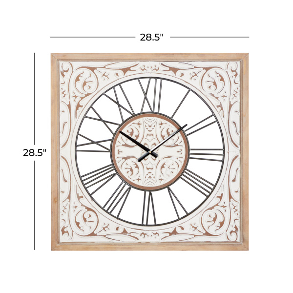 606291 Brown White Wood Farmhouse Wall Clock 1