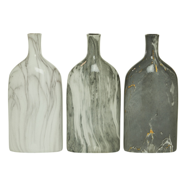 606481 White Set Of 3 Grey Stoneware Contemporary Vase 14