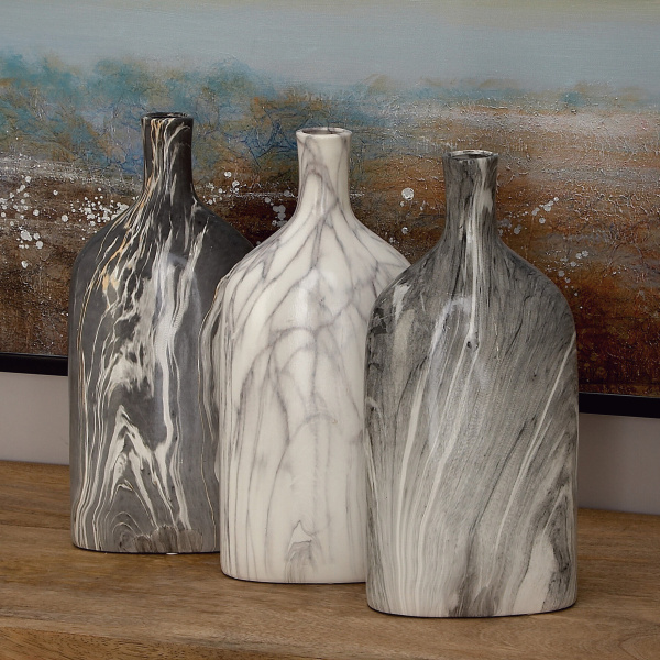 606481 White Set Of 3 Grey Stoneware Contemporary Vase 6