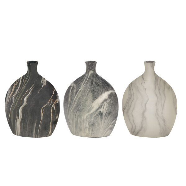 Set of 3 Black Stoneware Contemporary Vase, 9" x 13"