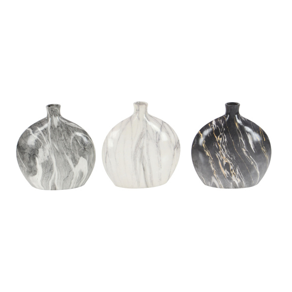 606482 White Set Of 3 Black Stoneware Contemporary Vase 7