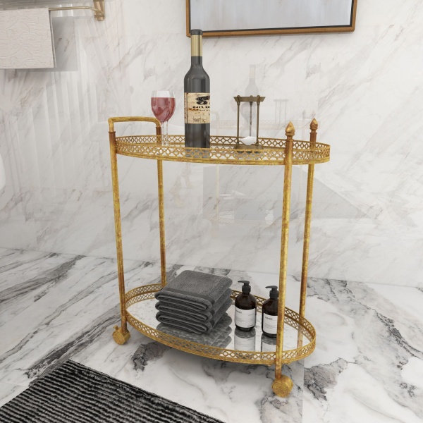 606490 Gold Metal And Glass Traditional Bar Cart 1