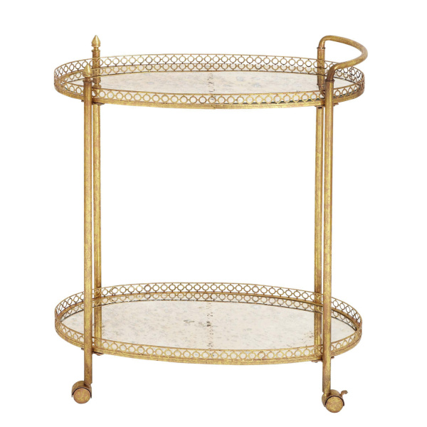 606490 Gold Metal and Glass Traditional Bar Cart, 35" x 30" x 16"