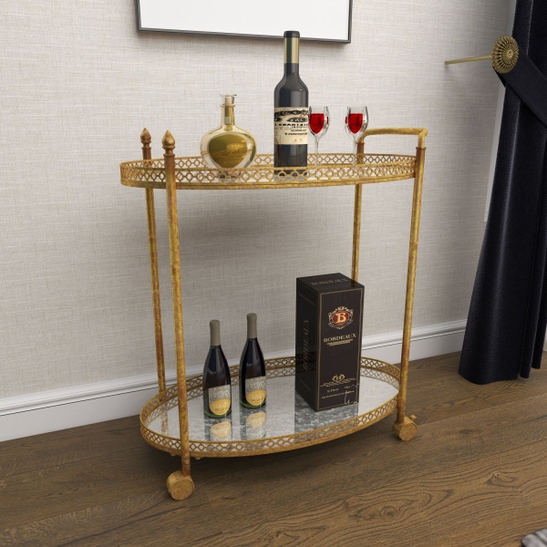 606490 Gold Metal And Glass Traditional Bar Cart 4