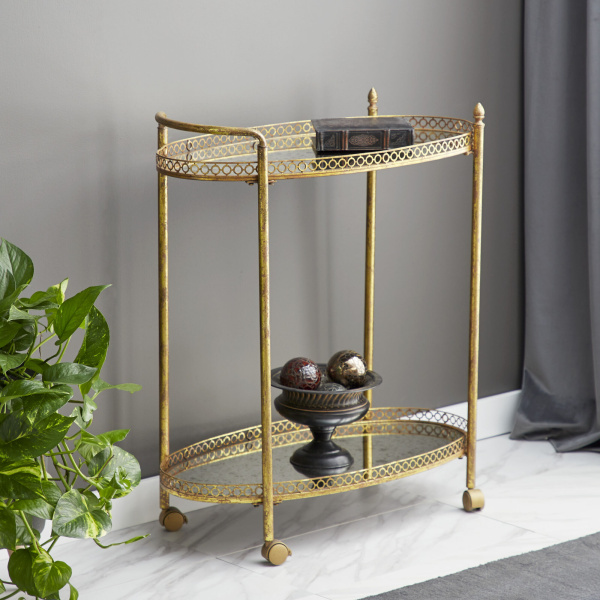 606490 Gold Metal And Glass Traditional Bar Cart 5