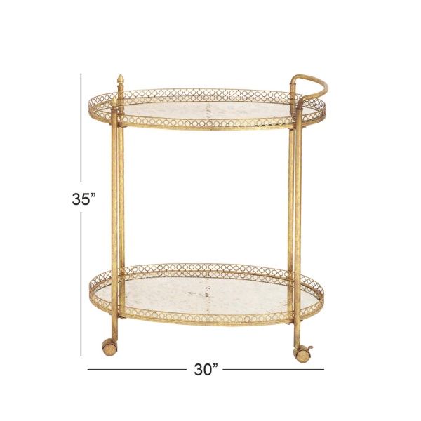 606490 Gold Metal And Glass Traditional Bar Cart 6