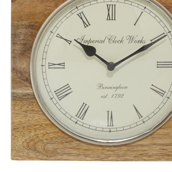 606571 White Farmhouse Brown Wood Farmhouse Clock 1