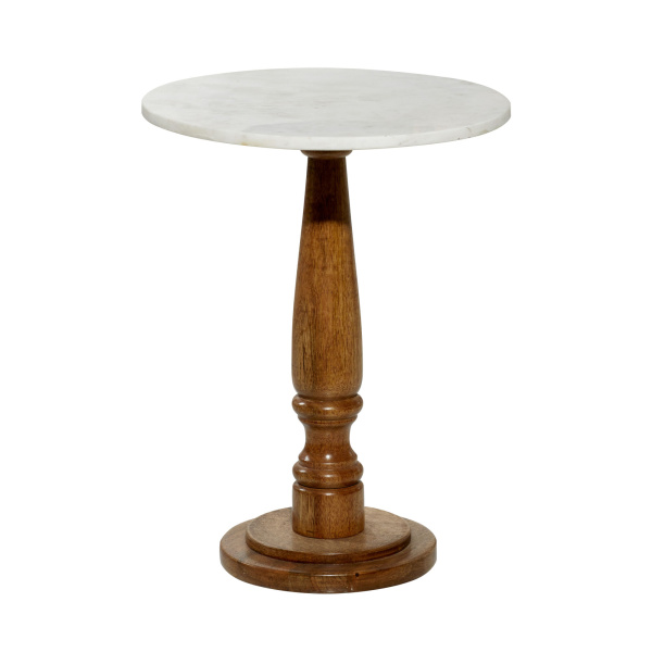 White Wood and Marble Farmhouse Accent Table, 23" x 18" x 18"