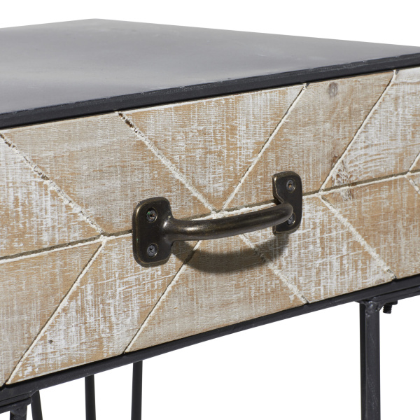 606597 Brown Black Metal And Wood Modern Accent Table 1