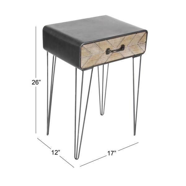 606597 Brown Black Metal And Wood Modern Accent Table 10