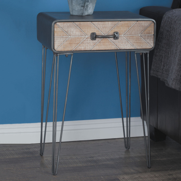 606597 Brown Black Metal And Wood Modern Accent Table 11