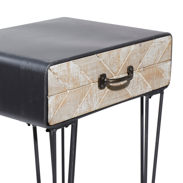606597 Brown Black Metal And Wood Modern Accent Table 3