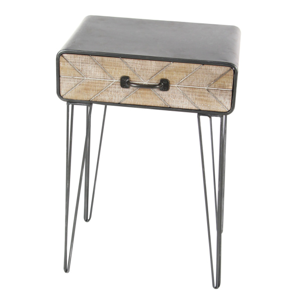 606597 Brown Black Metal And Wood Modern Accent Table 4