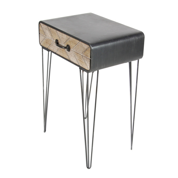 606597 Brown Black Metal And Wood Modern Accent Table 5