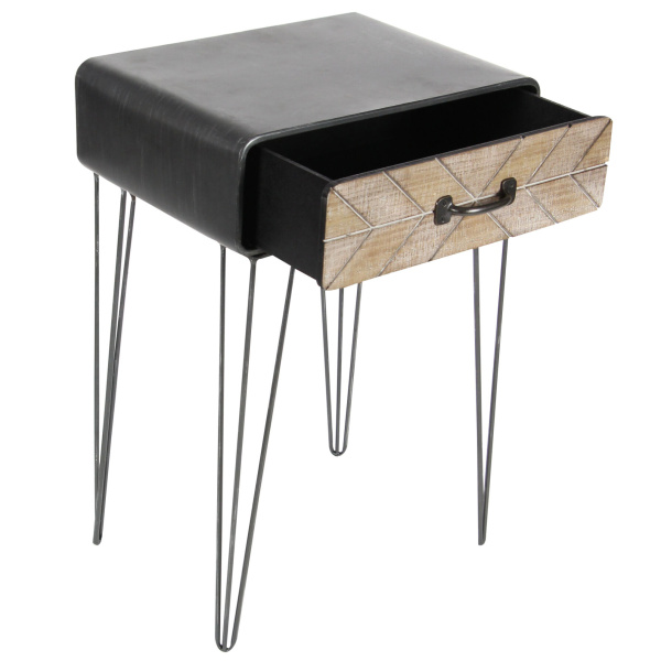 606597 Brown Black Metal And Wood Modern Accent Table 8