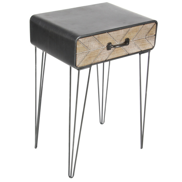 Black Metal and Wood Modern Accent Table, 26" x 17" x 12"